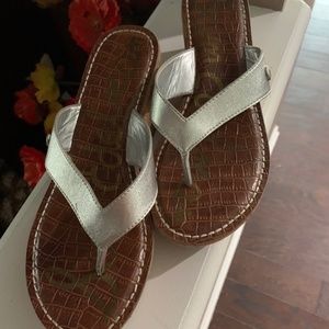 Sandals  Sam Edelman Romy Silver Thong Wedge Sandals Size 8